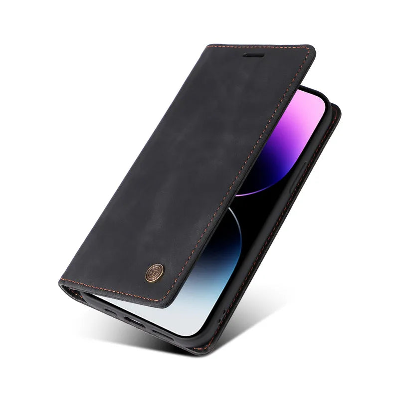 Premium Leather iPhone Case, Magnetic Leather, All Around Protection Phone Case with Card Stand, Shock-proof Resistant