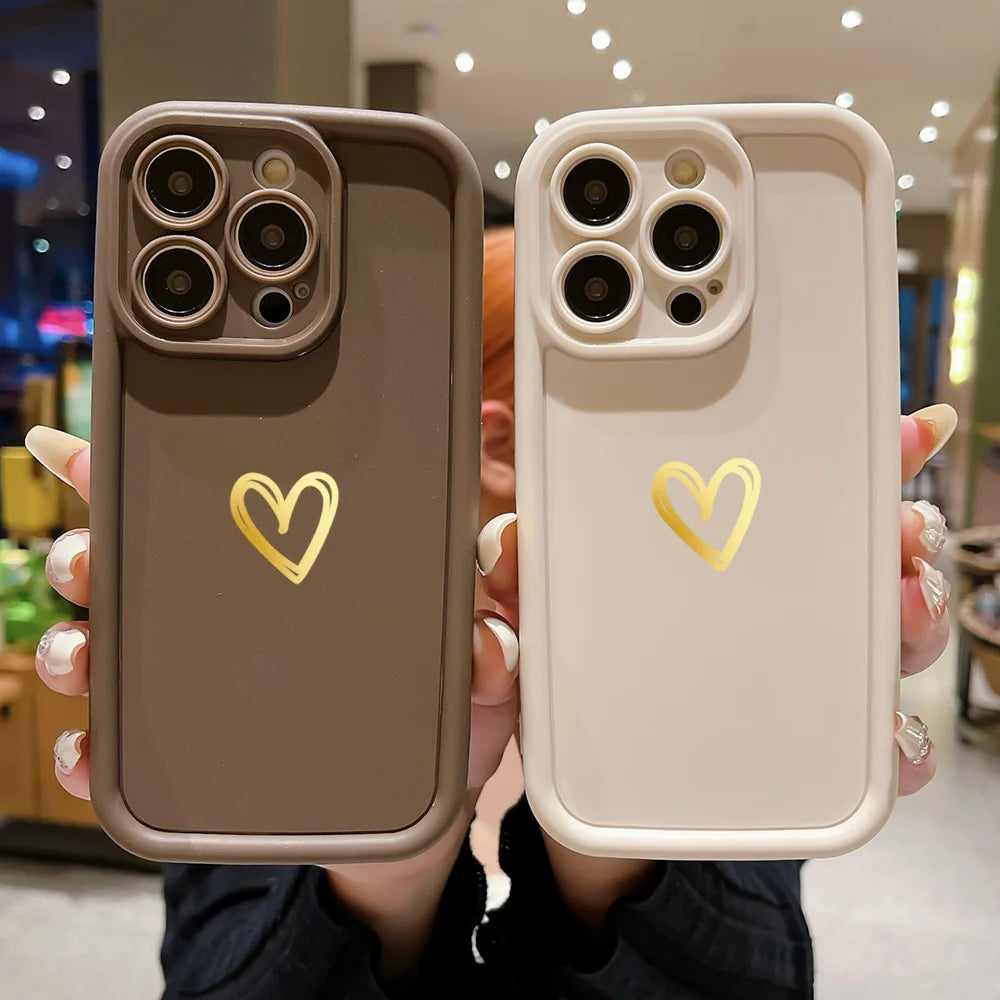 Luxury Love Heart Case For iPhone, High Quality Phone Case, Soft Silicone Phone Bumper with Heart Design, Shockproof Resistant.