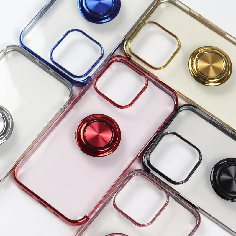 High Quality iPhone Case With Ring Holder Phone Case For IPhone 16 15 14 Pro Max 13 12,Transparent Back Cover, Premium Material, Magnetic Ring Holder