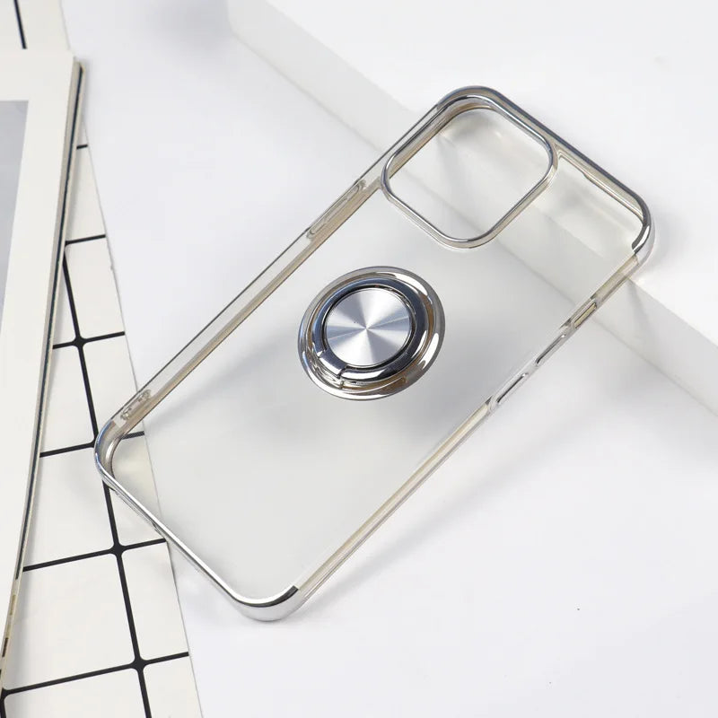 High Quality iPhone Case With Ring Holder Phone Case For IPhone 16 15 14 Pro Max 13 12,Transparent Back Cover, Premium Material, Magnetic Ring Holder