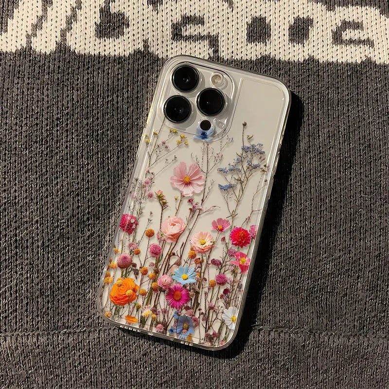 Premium Transparent iPhone Case with Flower Print, All Around Protection Phone Case, Shock-proof Resistant
