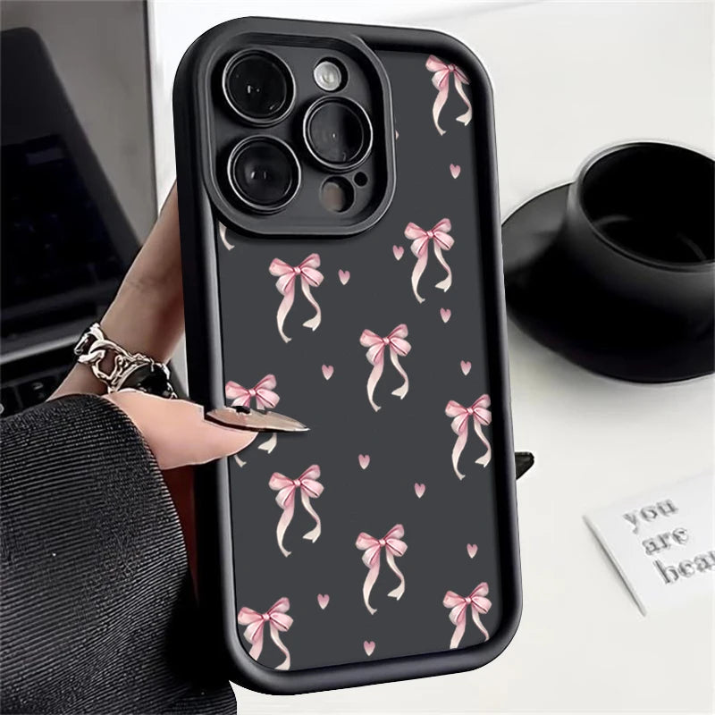 High Quality Shockproof Resistant iPhone Case, Pink Bow Printed Case For iPhone, Soft Silicone Material