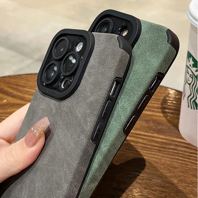 High Quality Silicone Leather Phone Case For iPhone 15 16 12 11 14, Camera Lens Protection Bumper Full Cover