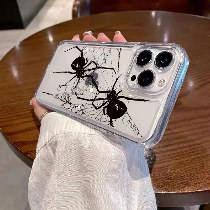 High Quality Silicone Phone Case, Clear Spider Pattern Design, Camera Lens Protection Phone Case, Shock-proof Resistant