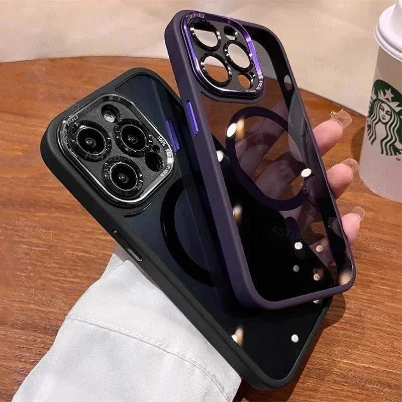 Luxury Silicone Phone Case, Magnetic and Wireless Charging, Camera Lens Bumper Protection Case For iPhone.