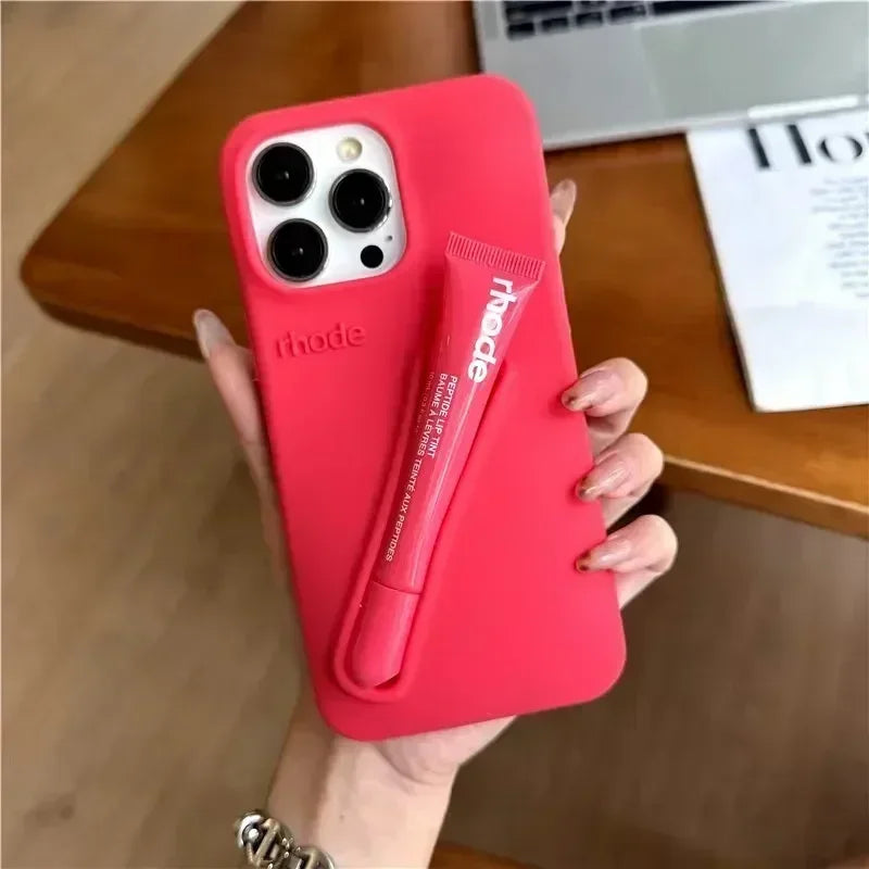 Luxury Silicone Case For iPhone with Lipstick Portable Holder, Unique Design and Shock-proof Resistant Material