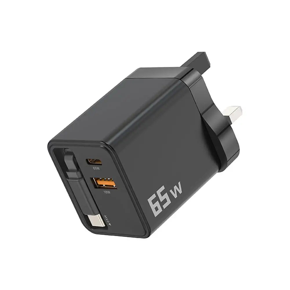 Premium Phone Charger Adapter, Retractable Cable, Fast Charging for iPhone, 65W Power