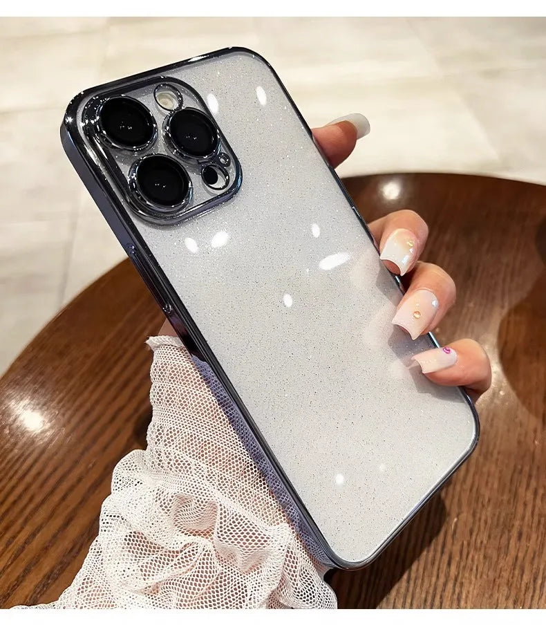 Luxury Clear Electroplated Glitter Cases For iPhone, Transparent Case, Shock-proof Protection