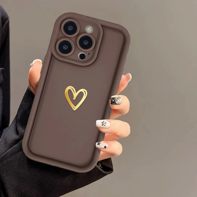 Luxury Love Heart Case For iPhone, High Quality Phone Case, Soft Silicone Phone Bumper with Heart Design, Shockproof Resistant.