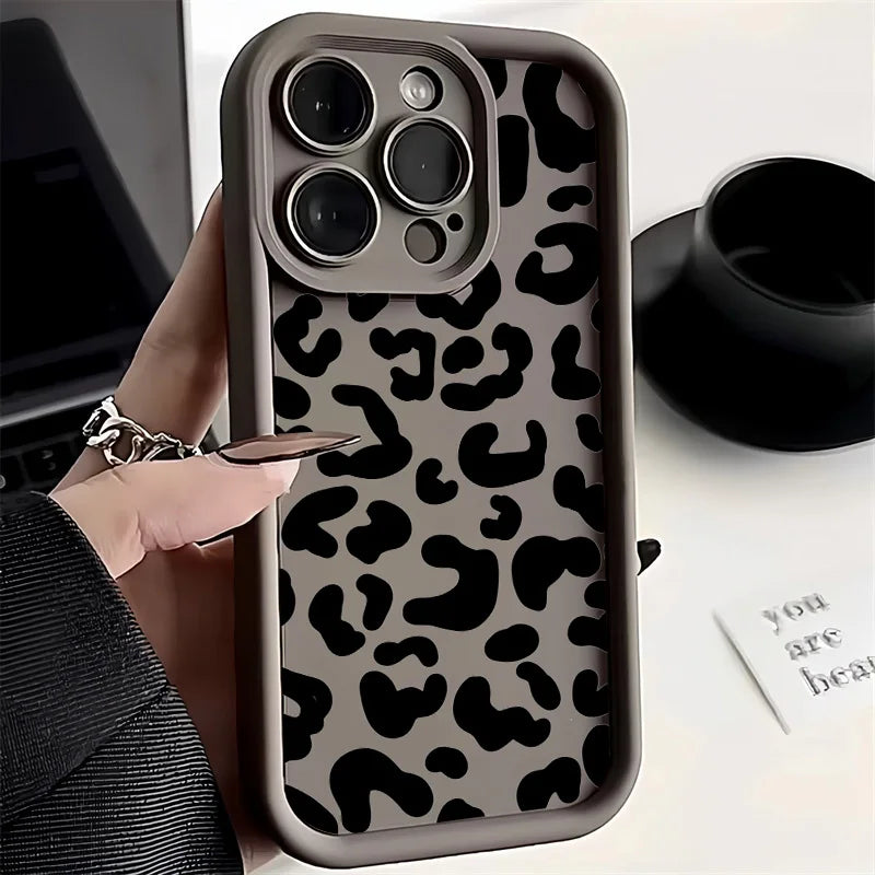 Black Leopard Print Silicone Case For iPhone