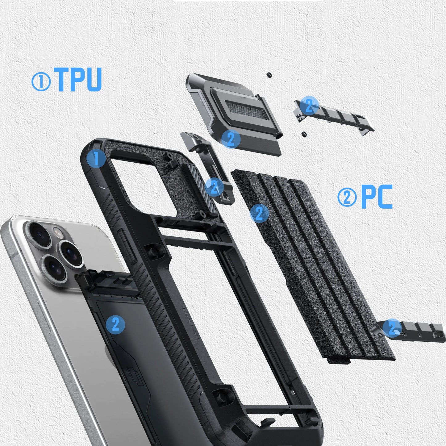 Military High Protection Phone Case for iPhone with Card Holder, Camera Lens Protection, All Around Protection