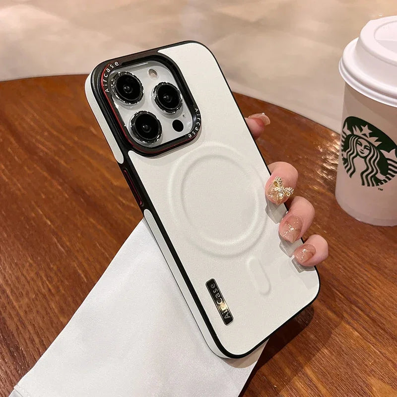 Luxury Matte Leather, Magnetic and Wireless Charging for MagSafe, Shockproof Bumper Cover