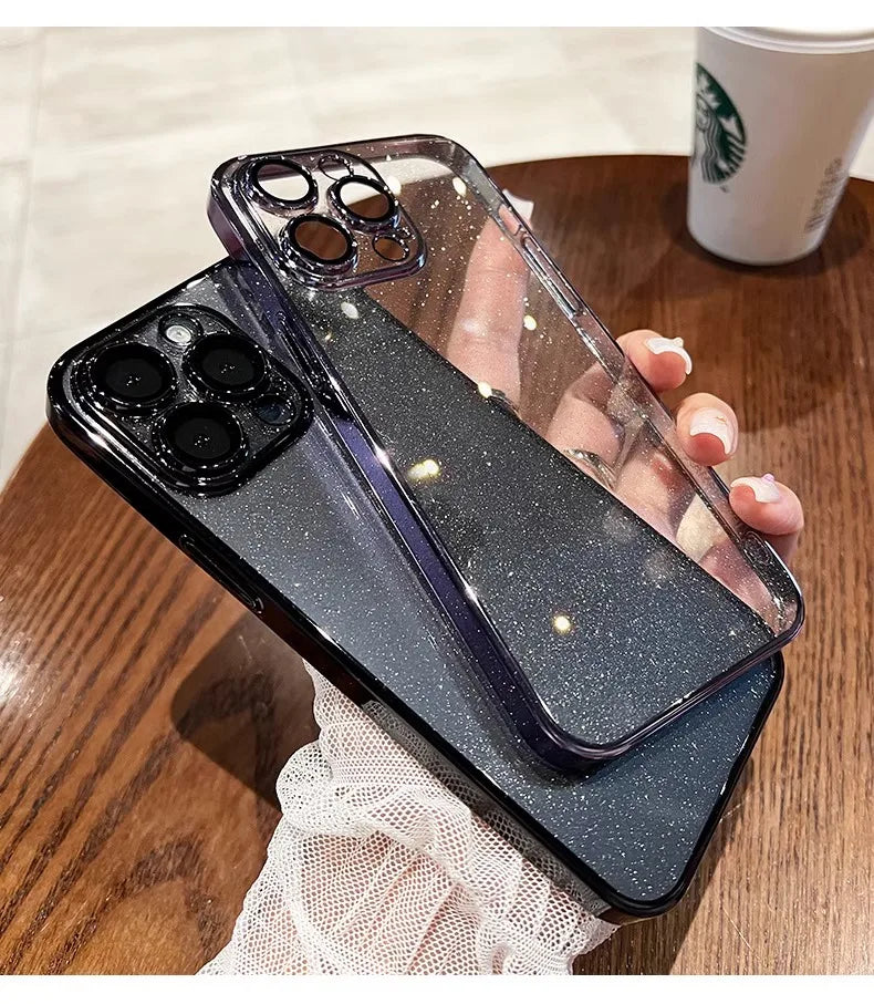Luxury Clear Electroplated Glitter Cases For iPhone, Transparent Case, Shock-proof Protection