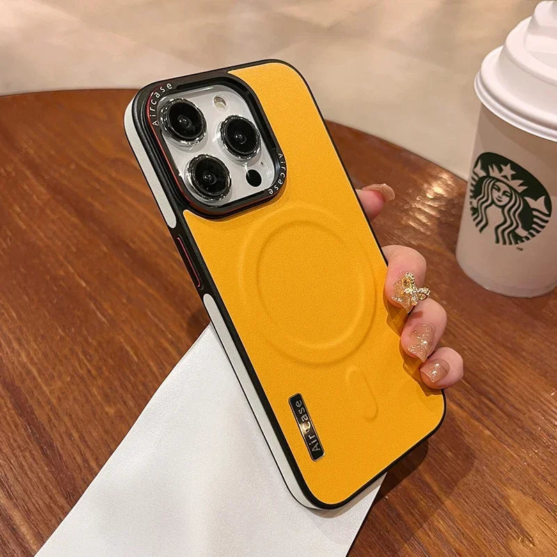 Luxury Matte Leather, Magnetic and Wireless Charging for MagSafe, Shockproof Bumper Cover