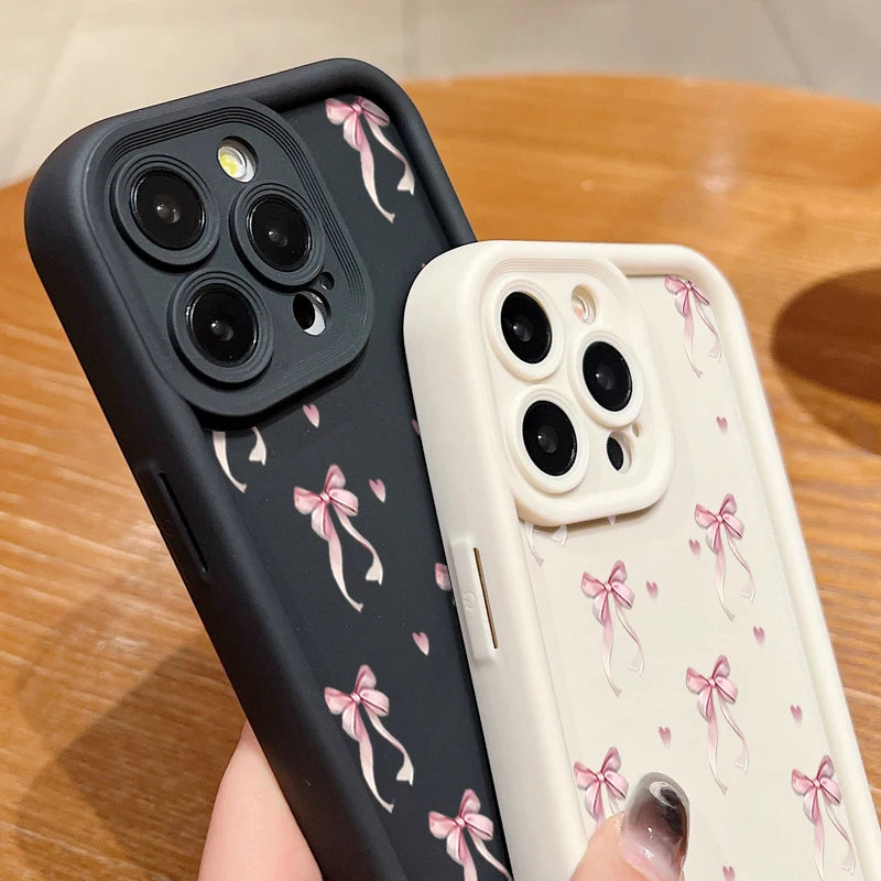 High Quality Shockproof Resistant iPhone Case, Pink Bow Printed Case For iPhone, Soft Silicone Material