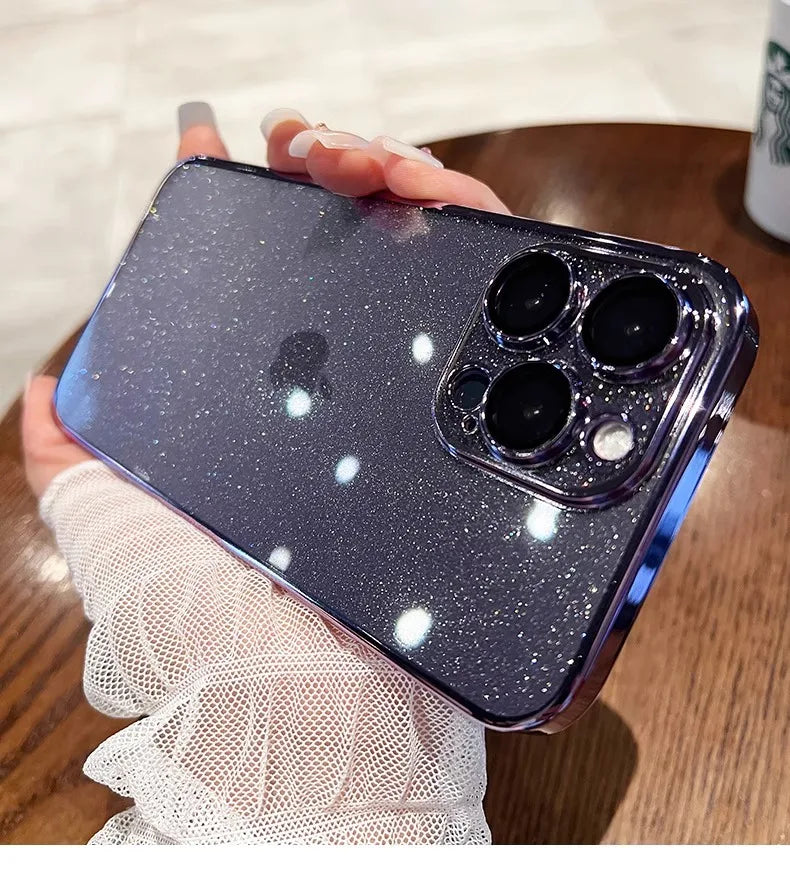 Luxury Clear Electroplated Glitter Cases For iPhone, Transparent Case, Shock-proof Protection