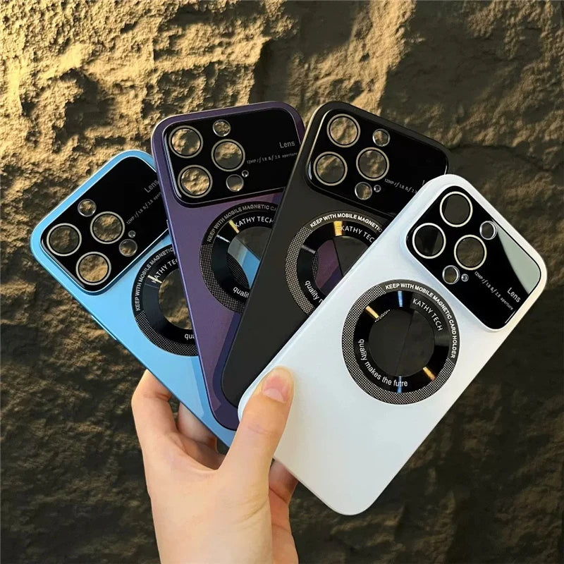 Luxury Ultra-Thin iPhone Case, Matte Frame Magnetic Case, Magsafe Case With Camera Lens Protection, Shockproof and Drop-Proof Glass Cover, Scratch Resistant Silicon Bumper