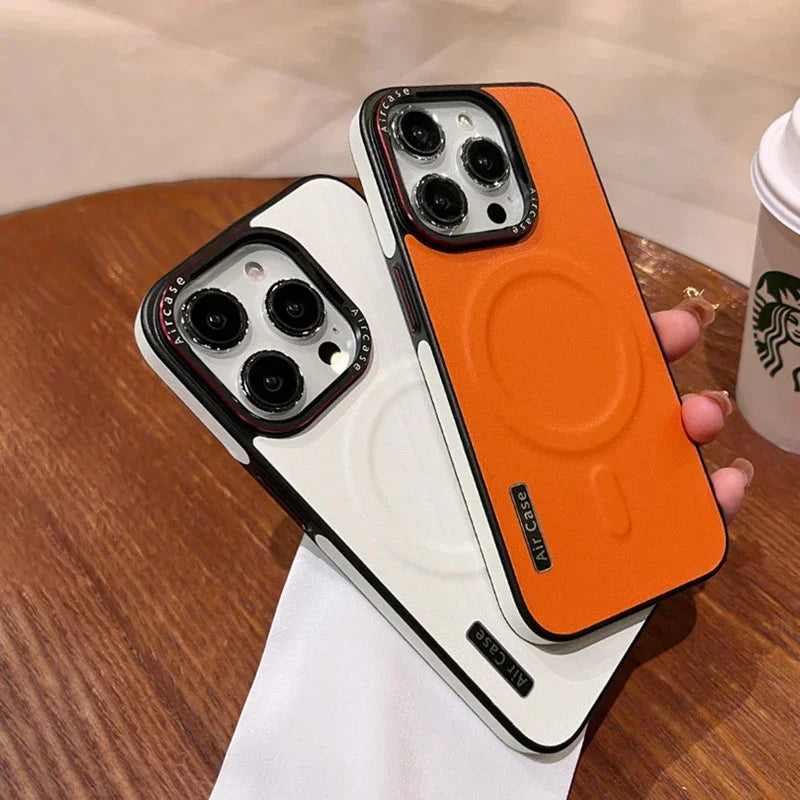 Luxury Matte Leather, Magnetic and Wireless Charging for MagSafe, Shockproof Bumper Cover