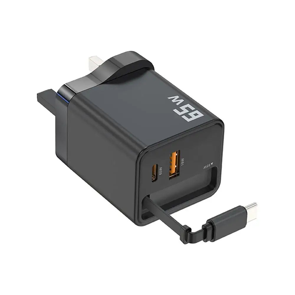 Premium Phone Charger Adapter, Retractable Cable, Fast Charging for iPhone, 65W Power