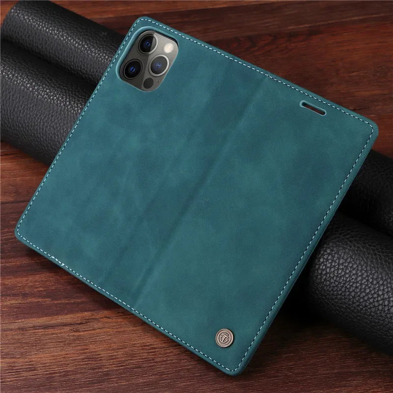 Premium Leather iPhone Case, Magnetic Leather, All Around Protection Phone Case with Card Stand, Shock-proof Resistant