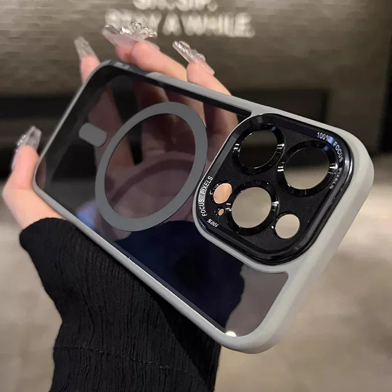 Luxury Silicone Phone Case, Magnetic and Wireless Charging, Camera Lens Bumper Protection Case For iPhone.