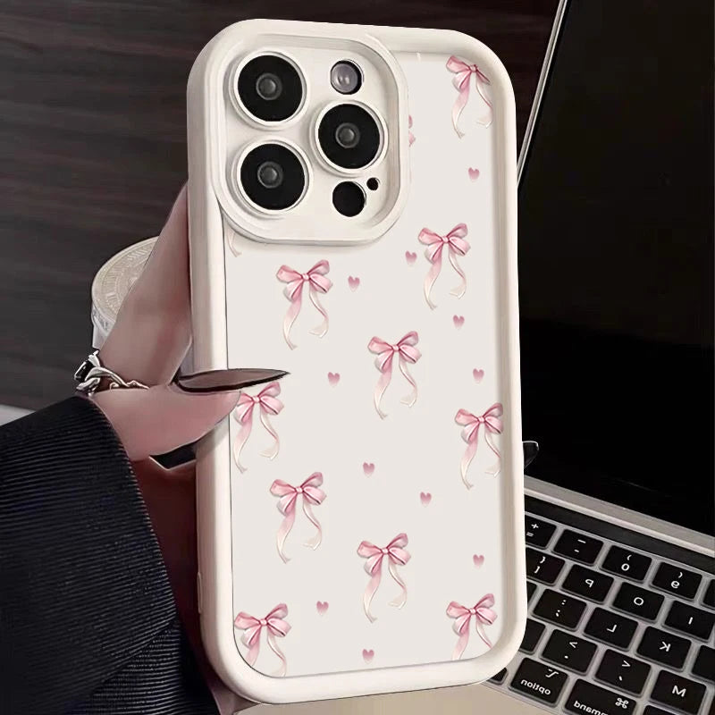 High Quality Shockproof Resistant iPhone Case, Pink Bow Printed Case For iPhone, Soft Silicone Material