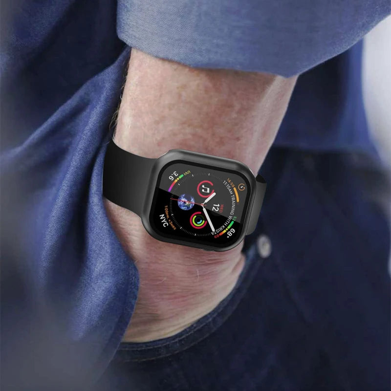 Premium Glass + Cover For Apple Watch series 9 8 7 6 SE 5, iWatch Screen Protector, 44mm 40mm 41mm 45mm 42mm 38mm