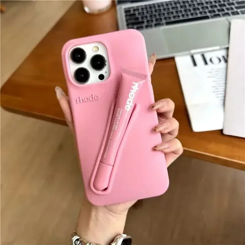 Luxury Silicone Case For iPhone with Lipstick Portable Holder, Unique Design and Shock-proof Resistant Material