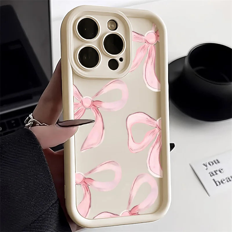 High Quality Silicone Case, Pink Bow Phone Case For iPhone, All Around Protection and Camera Lens Protection Phone Case