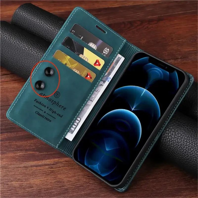 Premium Leather iPhone Case, Magnetic Leather, All Around Protection Phone Case with Card Stand, Shock-proof Resistant