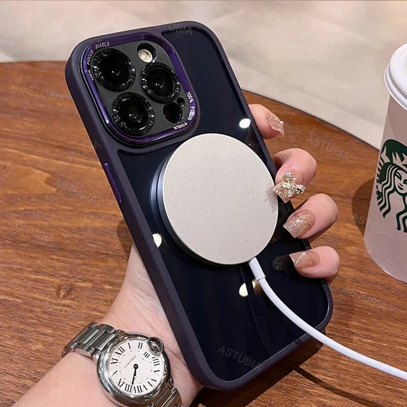 Luxury Silicone Phone Case, Magnetic and Wireless Charging, Camera Lens Bumper Protection Case For iPhone.