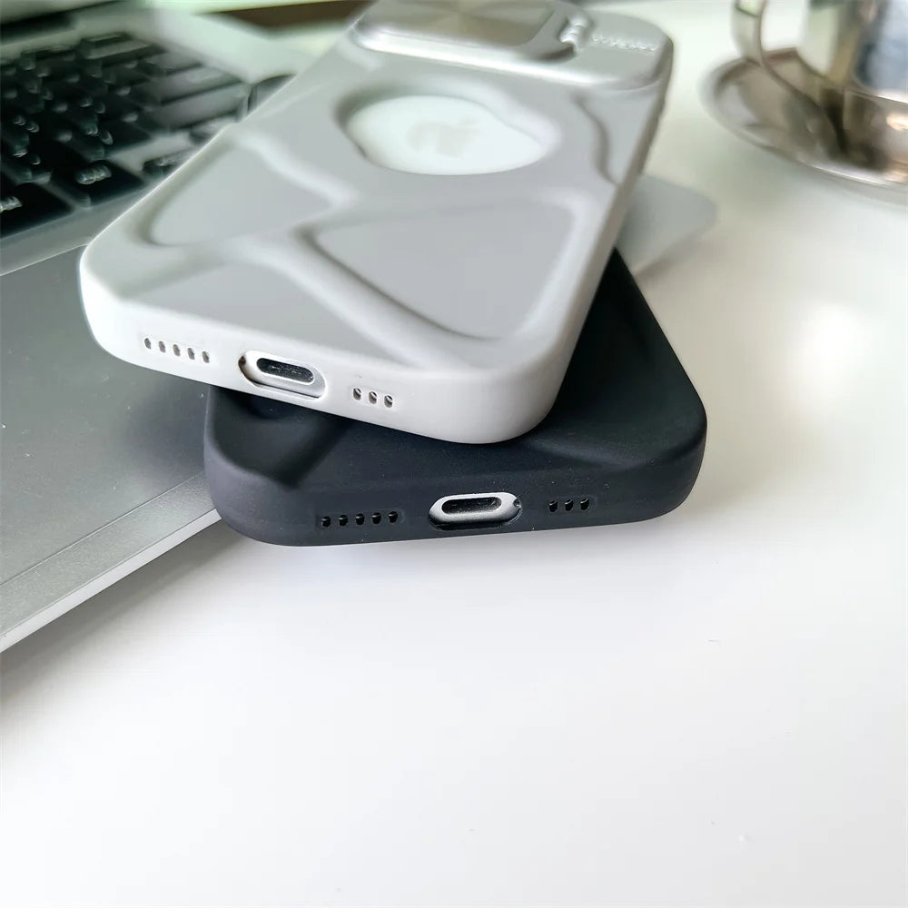 Premium Silicone Case, Magnetic Case with Camera Lens Protection Stand, MagSafe Charging and Unique Design