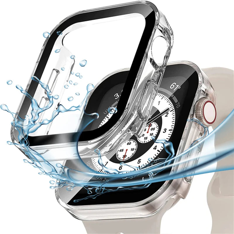 High Quality Glass and Case for Apple Watch 45mm 41mm 44mm 40mm, All Around Screen Protector, Waterproof Material, Series 4 5 SE 6 7 8.