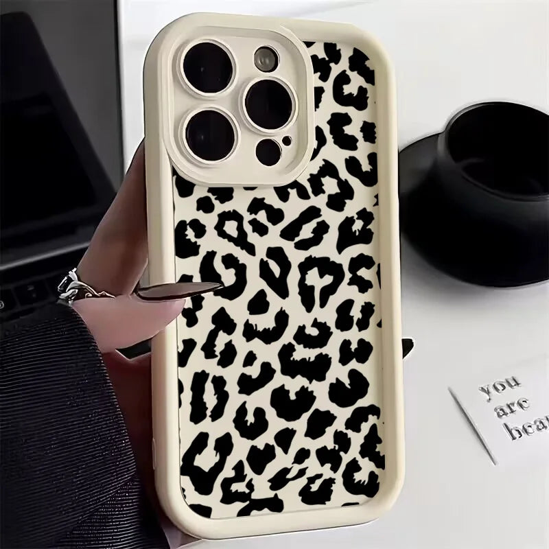 Black Leopard Print Silicone Case For iPhone