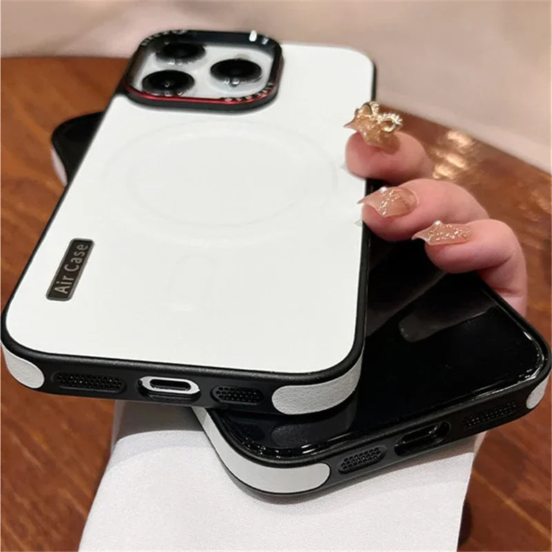 Luxury Matte Leather, Magnetic and Wireless Charging for MagSafe, Shockproof Bumper Cover