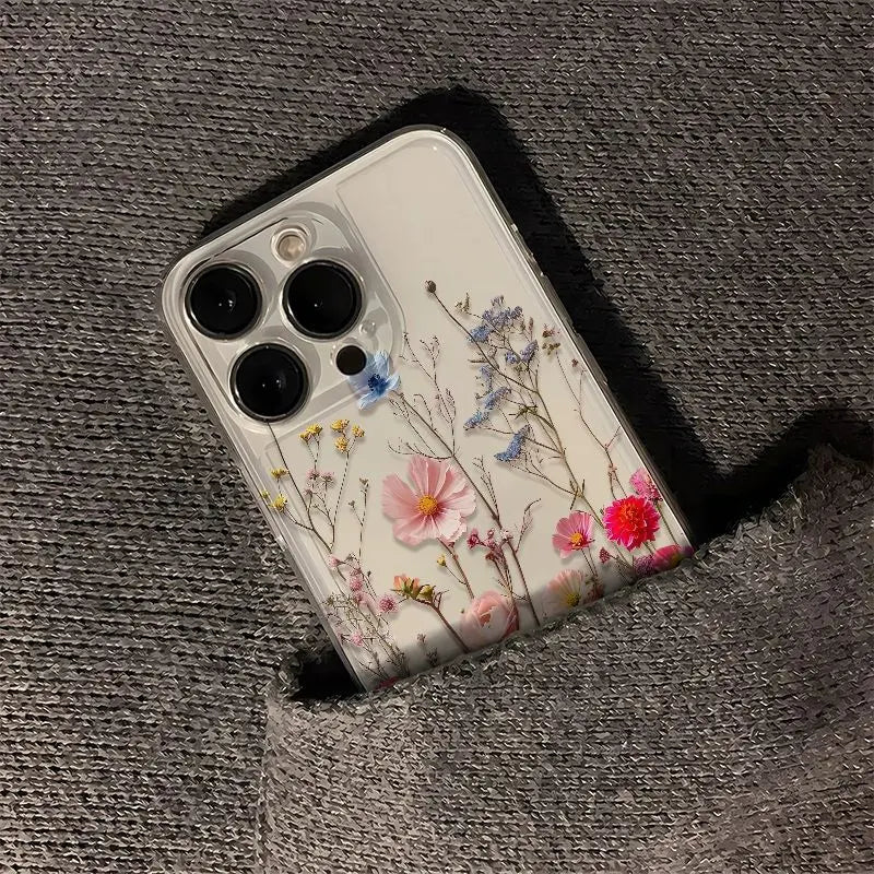Premium Transparent iPhone Case with Flower Print, All Around Protection Phone Case, Shock-proof Resistant