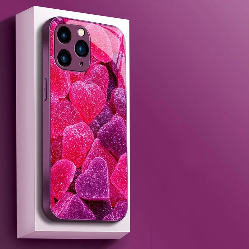 Luxury Glass Case for iPhone, Tempered Glass Phone Case, Camera Lens Protection Phone Case