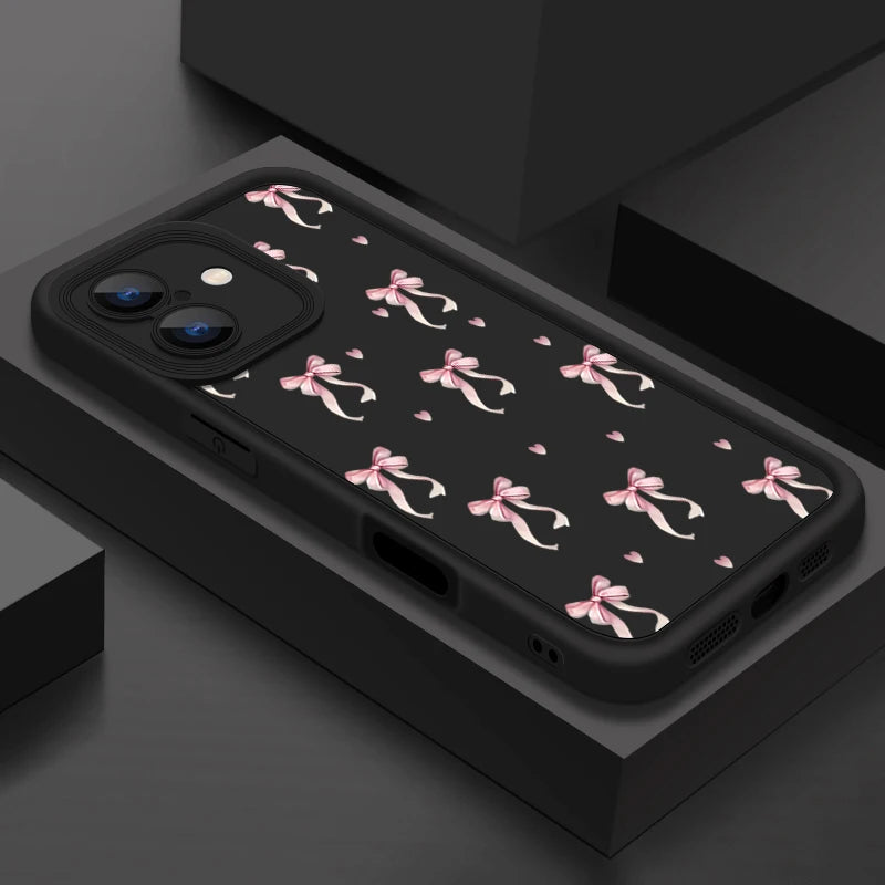 High Quality Shockproof Resistant iPhone Case, Pink Bow Printed Case For iPhone, Soft Silicone Material