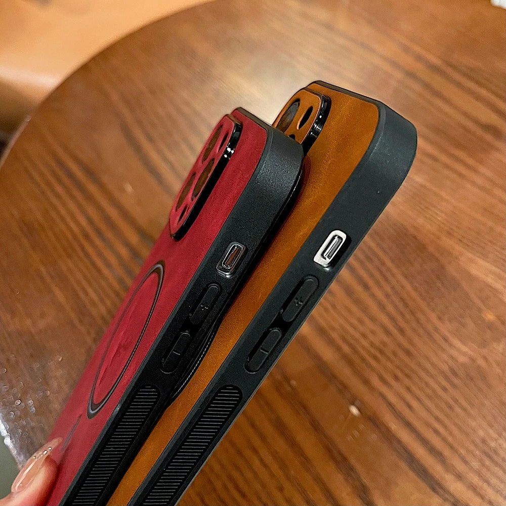 Premium Deer Leather iPhone case, Magnetic Case For iPhone 16 15 14 13 12 11 Pro Max, Wireless Charging Phone Case