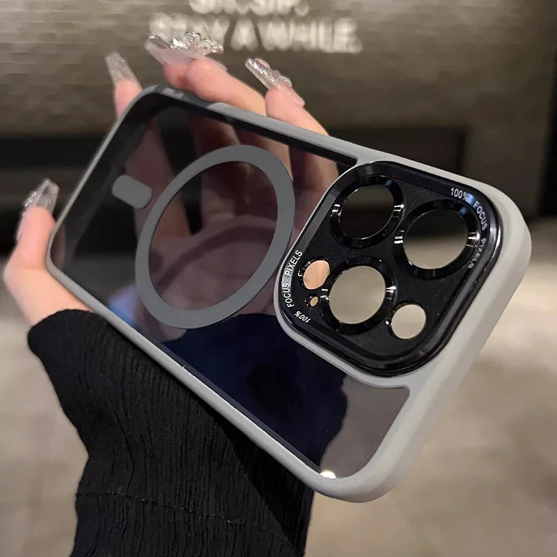 Luxury Silicone Phone Case, Magnetic and Wireless Charging, Camera Lens Bumper Protection Case For iPhone.