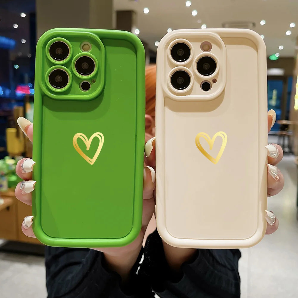 Luxury Love Heart Case For iPhone, High Quality Phone Case, Soft Silicone Phone Bumper with Heart Design, Shockproof Resistant.