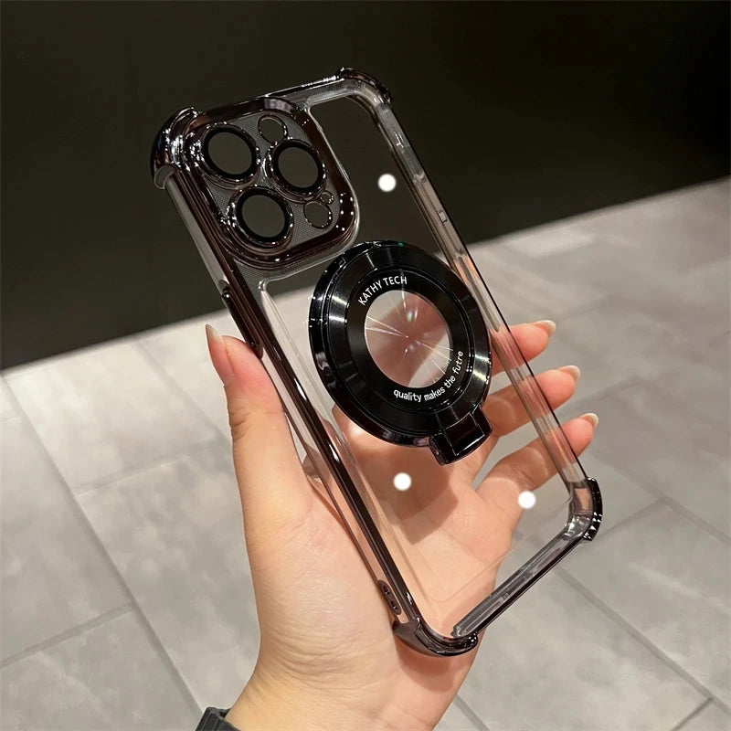 Premium Wireless Charging Case with Ring Bracket, Transparent Case with Magnetic Bumper Cover
