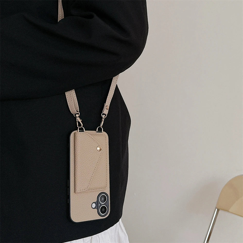 High Quality Crossbody Leather Phone Case For iPhone with Wallet Card Holder Cover, All Around Protection Case.