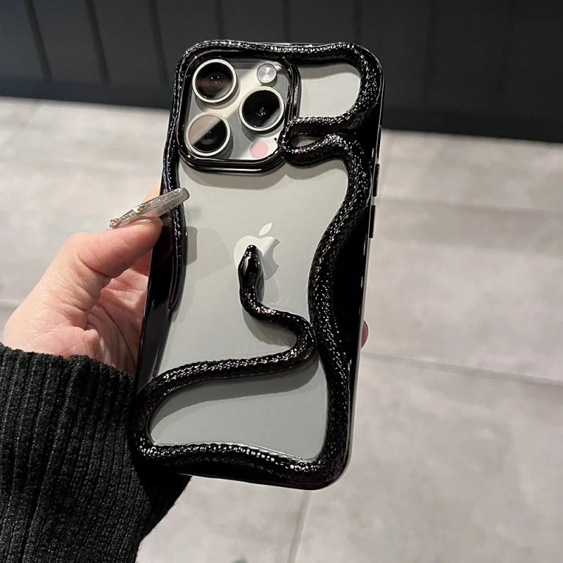 Luxury Plating 3D Snake Phone Case For iPhone, Fashion Creativity, Shockproof Cover, Unique Design