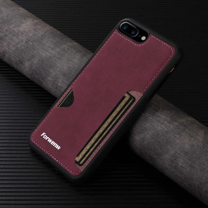 Luxury Leather Case for iPhone with Card Holder Slot, Soft Leather, All Around Protection Phone Case