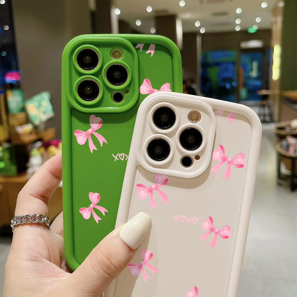 High Quality Silicone Case, Pink Bow Phone Case For iPhone, All Around Protection and Camera Lens Protection Phone Case