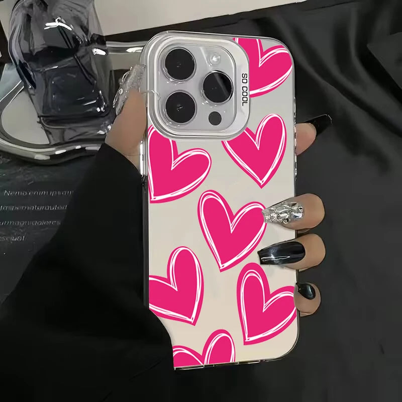 Luxury Love Heart Electroplate Silver Case For iPhone, Shockproof Back Cover, All Around Protection Phone Case