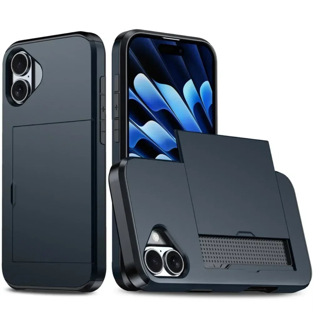 Premium iPhone Case Cover with Wallet Card Holder Slot, Shockproof Resistant Phone Case