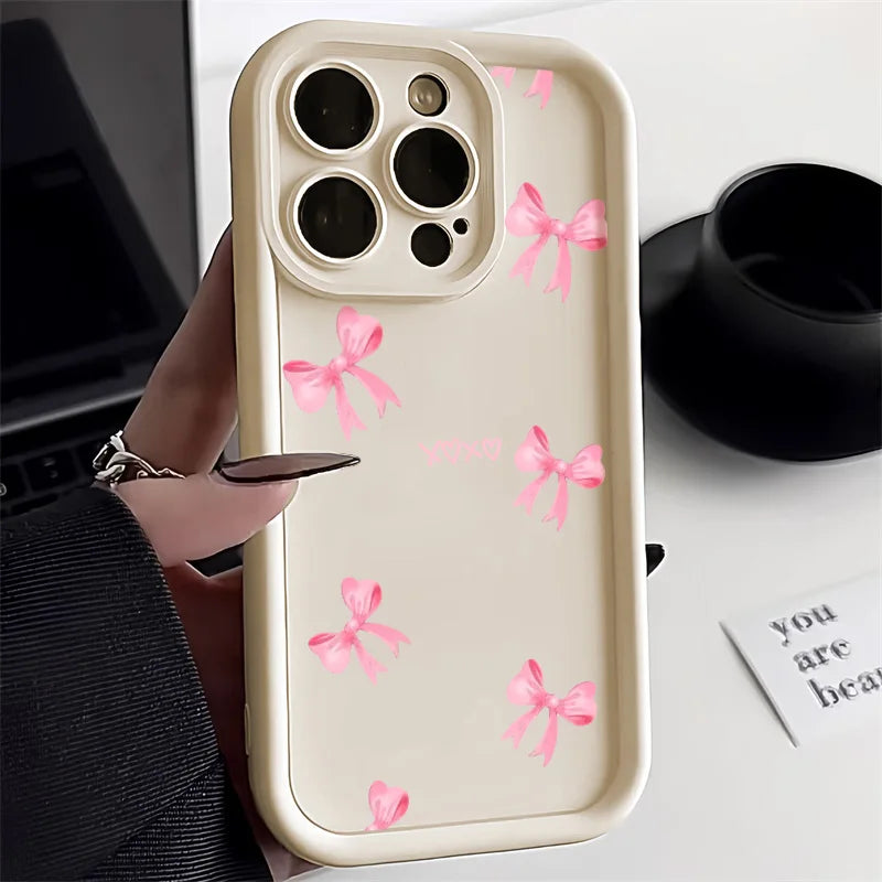 High Quality Silicone Case, Pink Bow Phone Case For iPhone, All Around Protection and Camera Lens Protection Phone Case