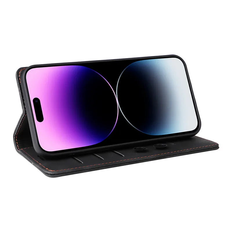 Premium Leather iPhone Case, Magnetic Leather, All Around Protection Phone Case with Card Stand, Shock-proof Resistant